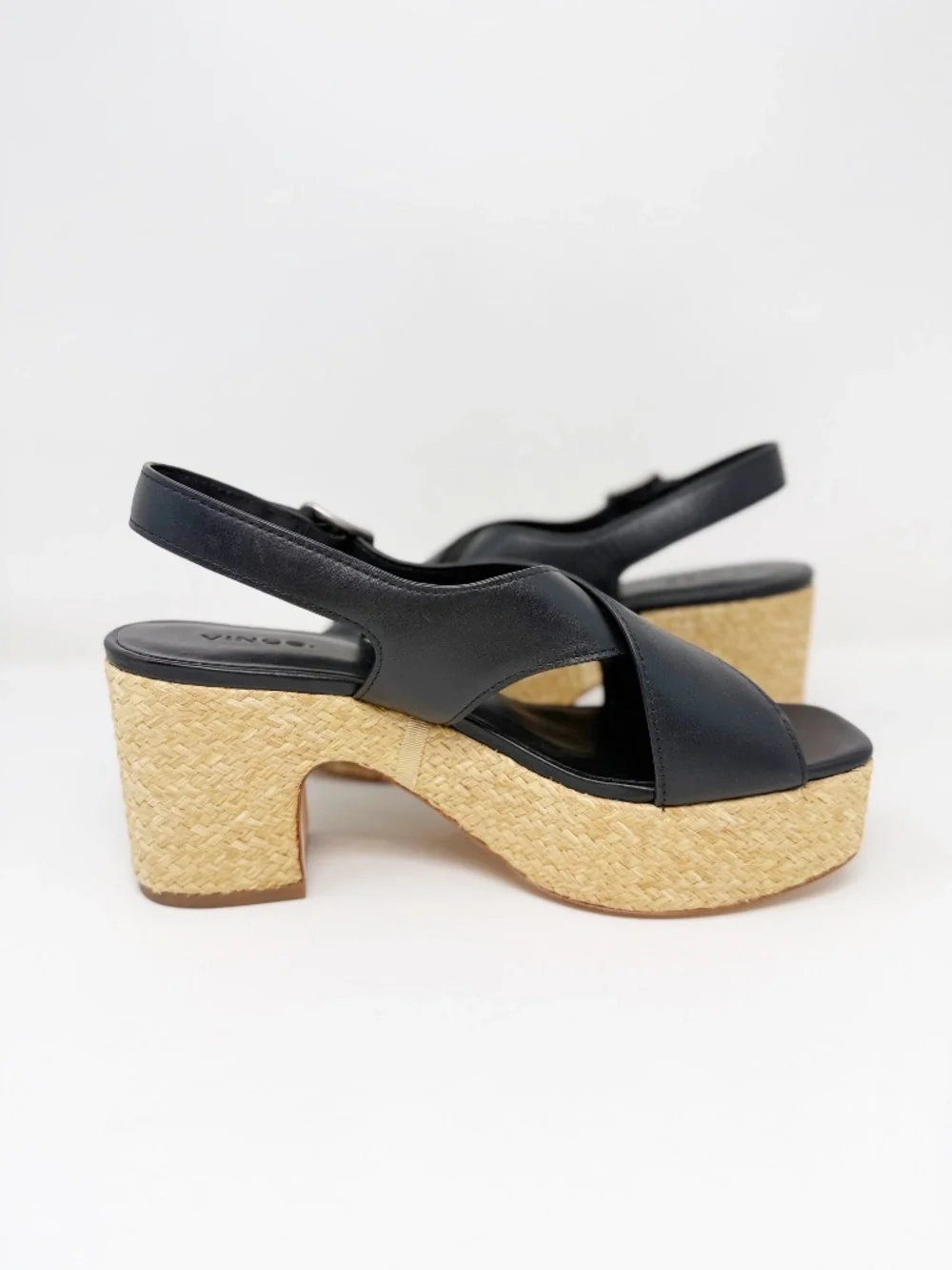 New Vince Clementina Leather Platform Sandal Black Sz 9